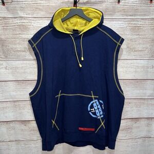 Vintage 90s Bugle Boy Basketball Sweat Shirt Vest Hoodie Blue Mens 2XL Y2K B Boy